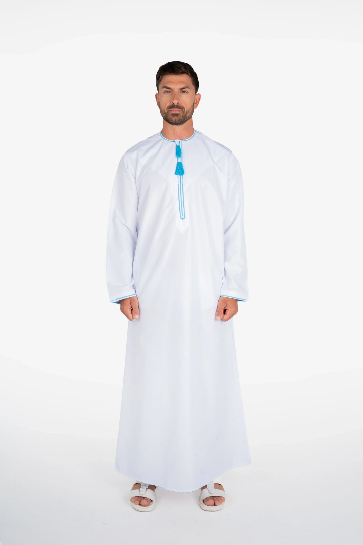 Omani Thobe- White & Ice Blue
